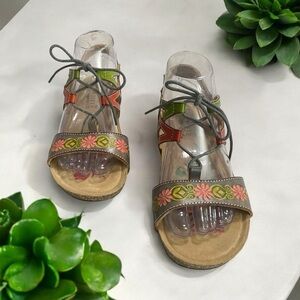Spring Step L'Artiste 38 (7.5- 8 )Loma Lace Up Cork Wedge Sandals